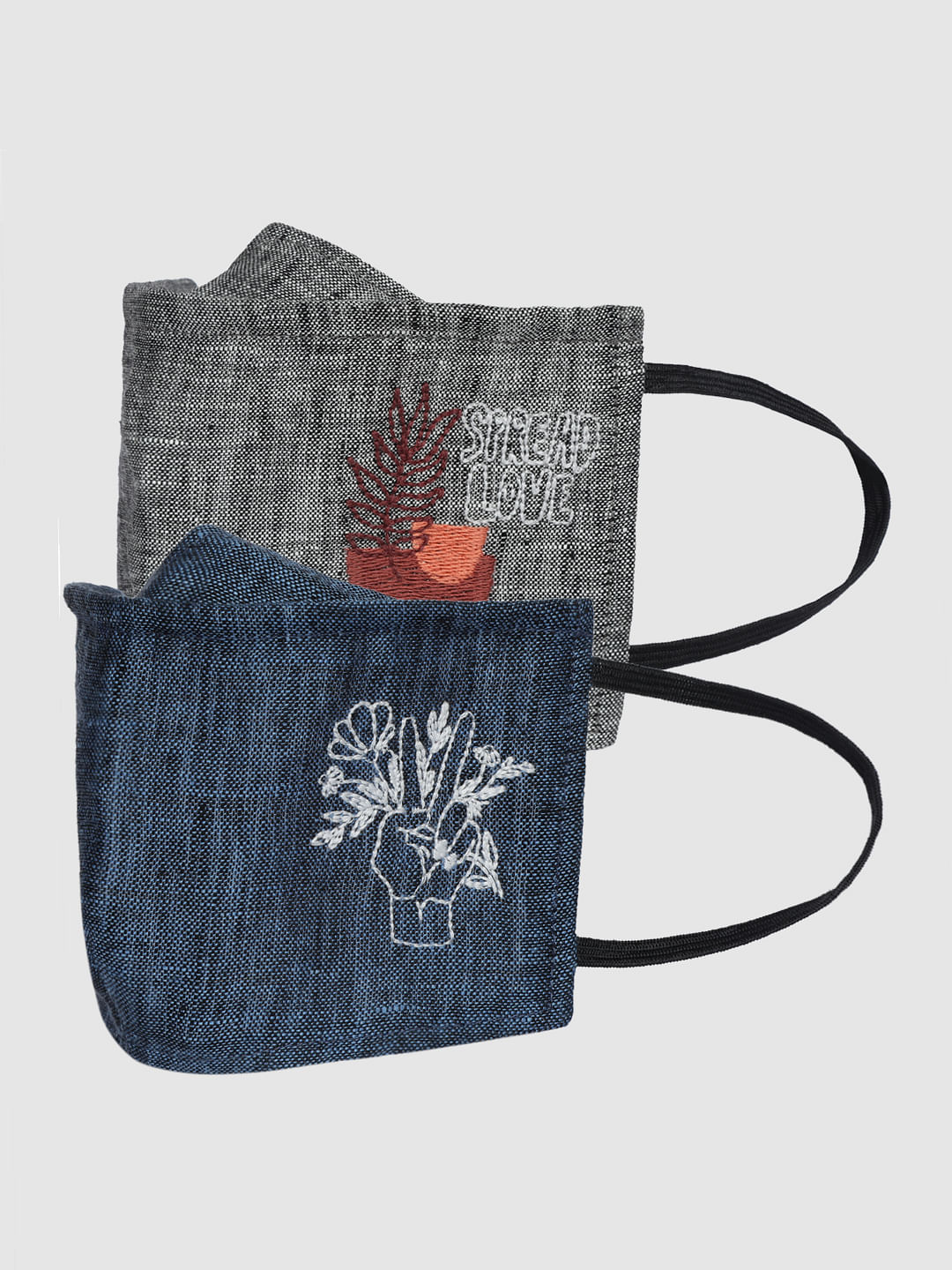 Pack Of 2 Linen Embroidered 3Ply Anti-Bacterial Mask