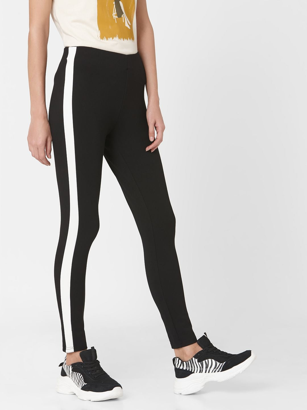 Black High Rise Tape Detail Leggings