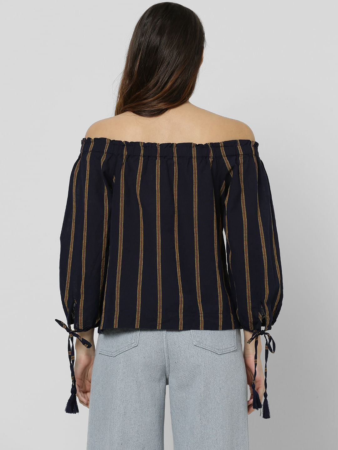 Black Striped Off Shoulder Crop Top