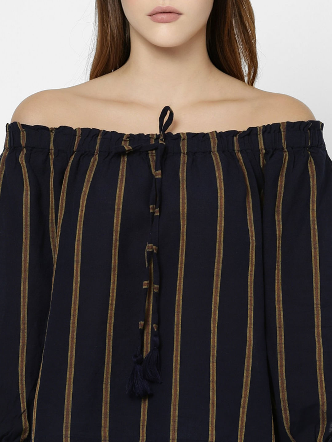 Black Striped Off Shoulder Crop Top