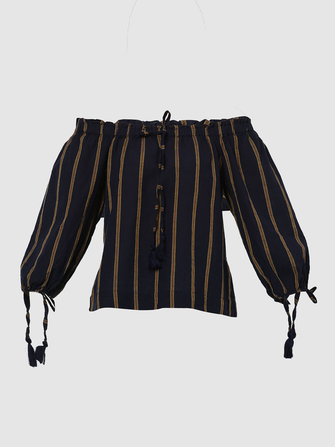 Black Striped Off Shoulder Crop Top