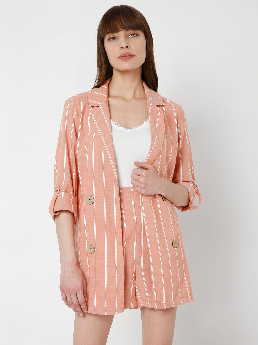 Peach Striped Co-Ord Set Blazer