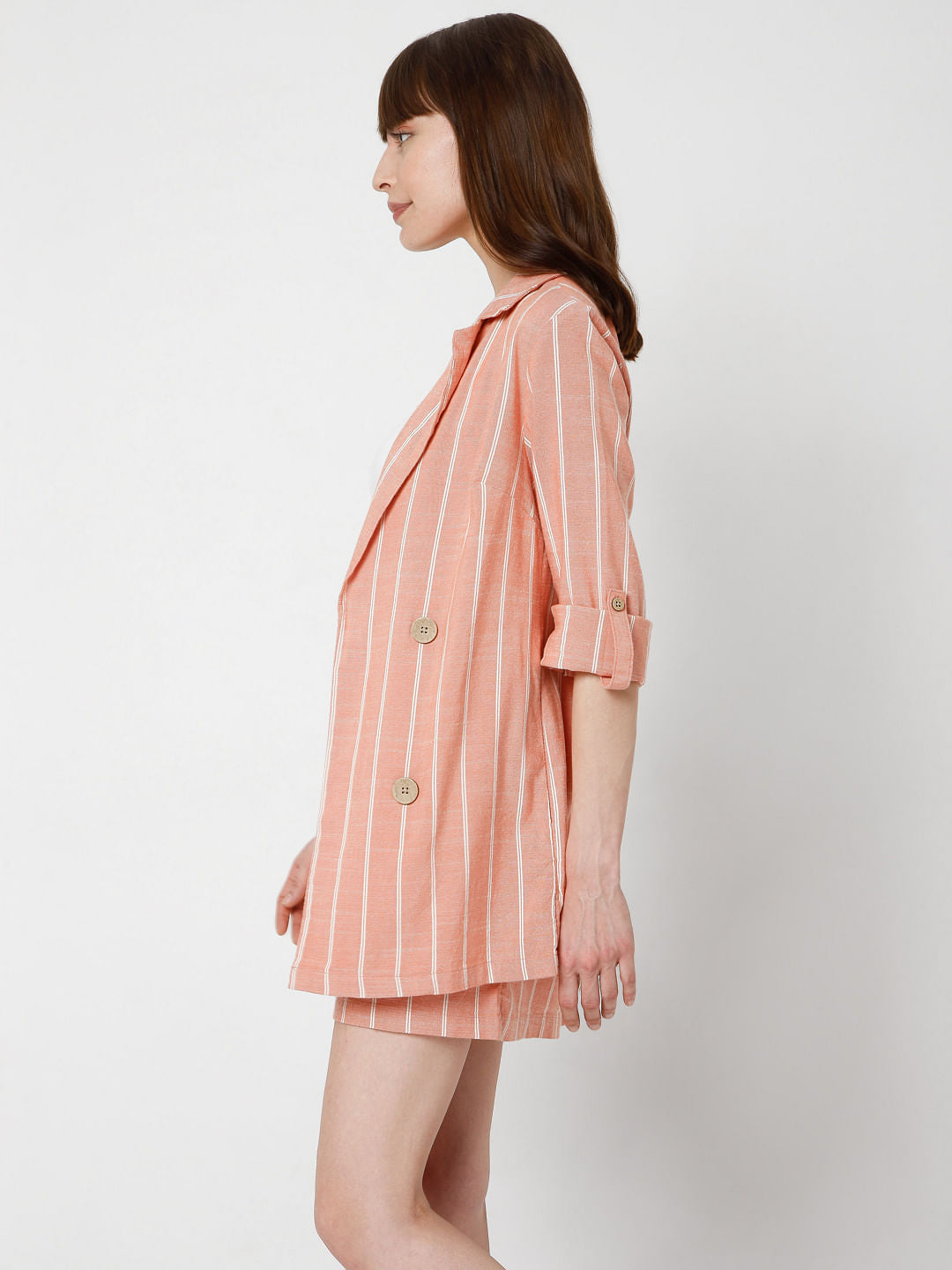 Peach Striped Co-Ord Set Blazer