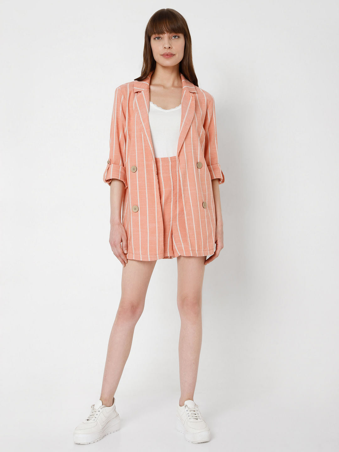 Peach Striped Co-Ord Set Blazer