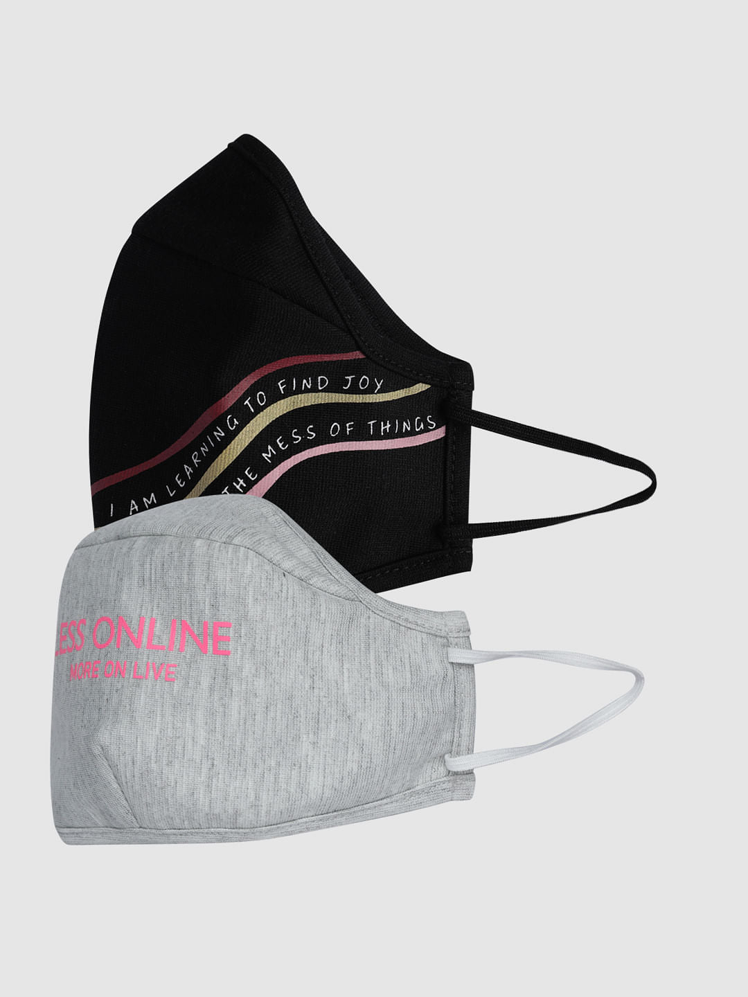 Pack Of 2 Quote Print Knit 3Ply Anti-Bacterial Mask