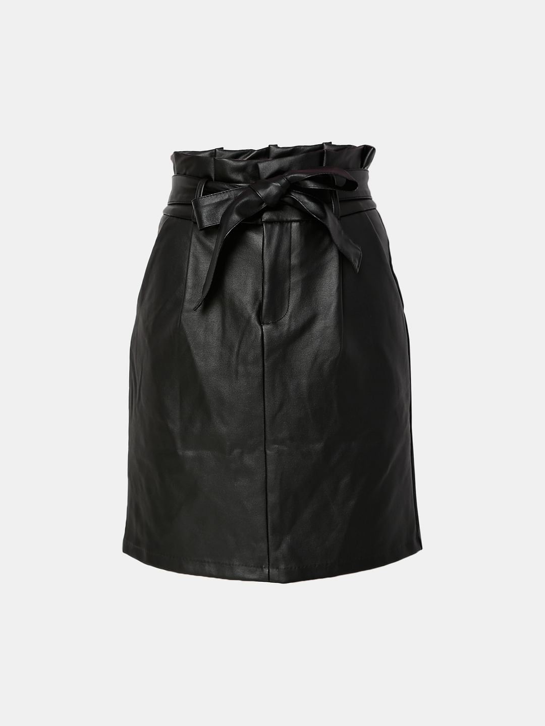 Black High Rise Paperbag Waist Skirt
