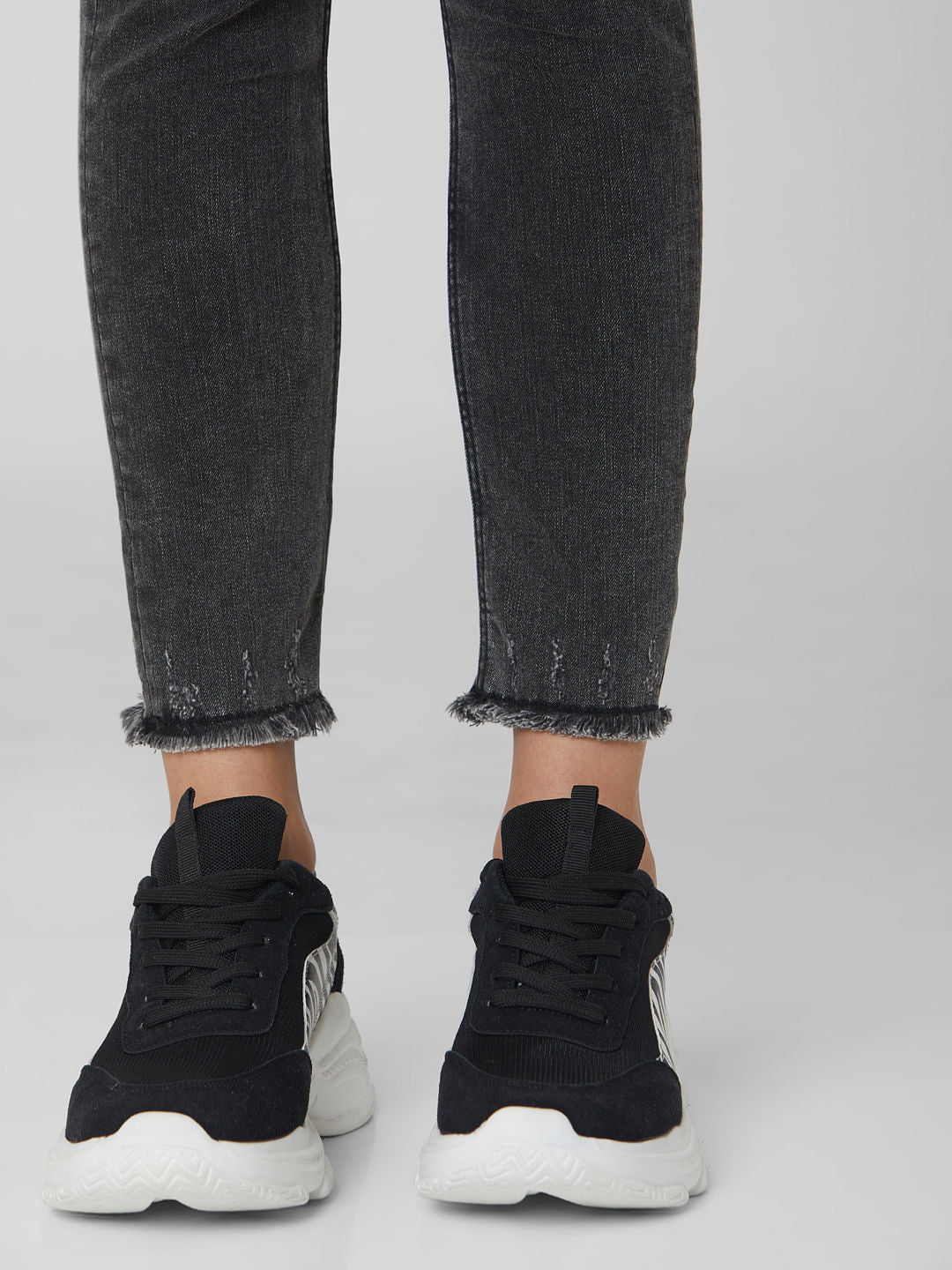Black Mid Rise Washed Skinny Jeans