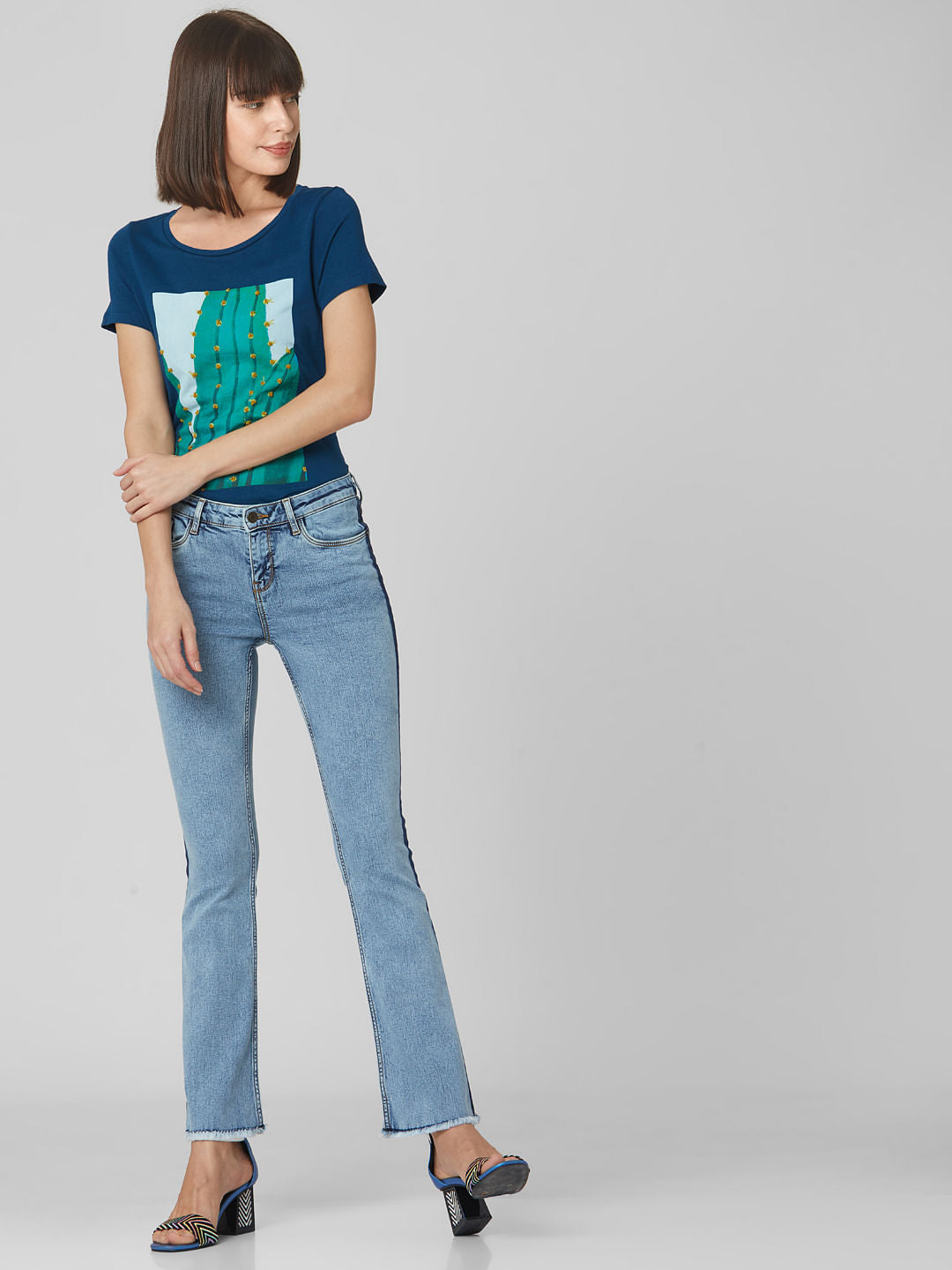 Blue Mid Rise Bootcut Jeans