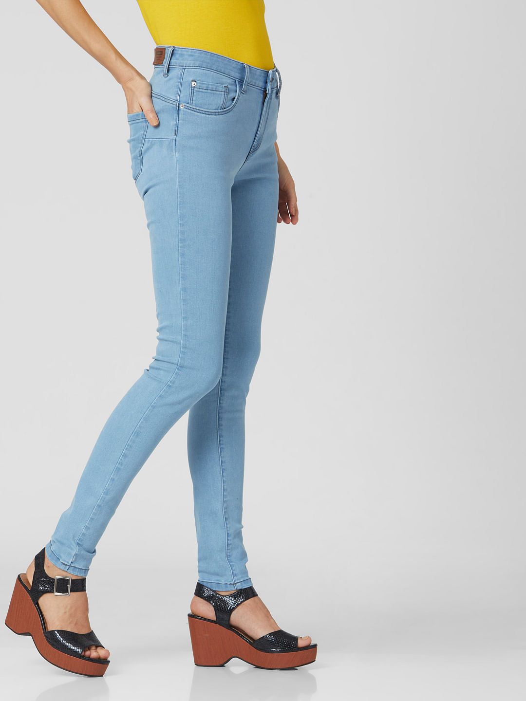 Blue Mid Rise Push Up Skinny Jeans