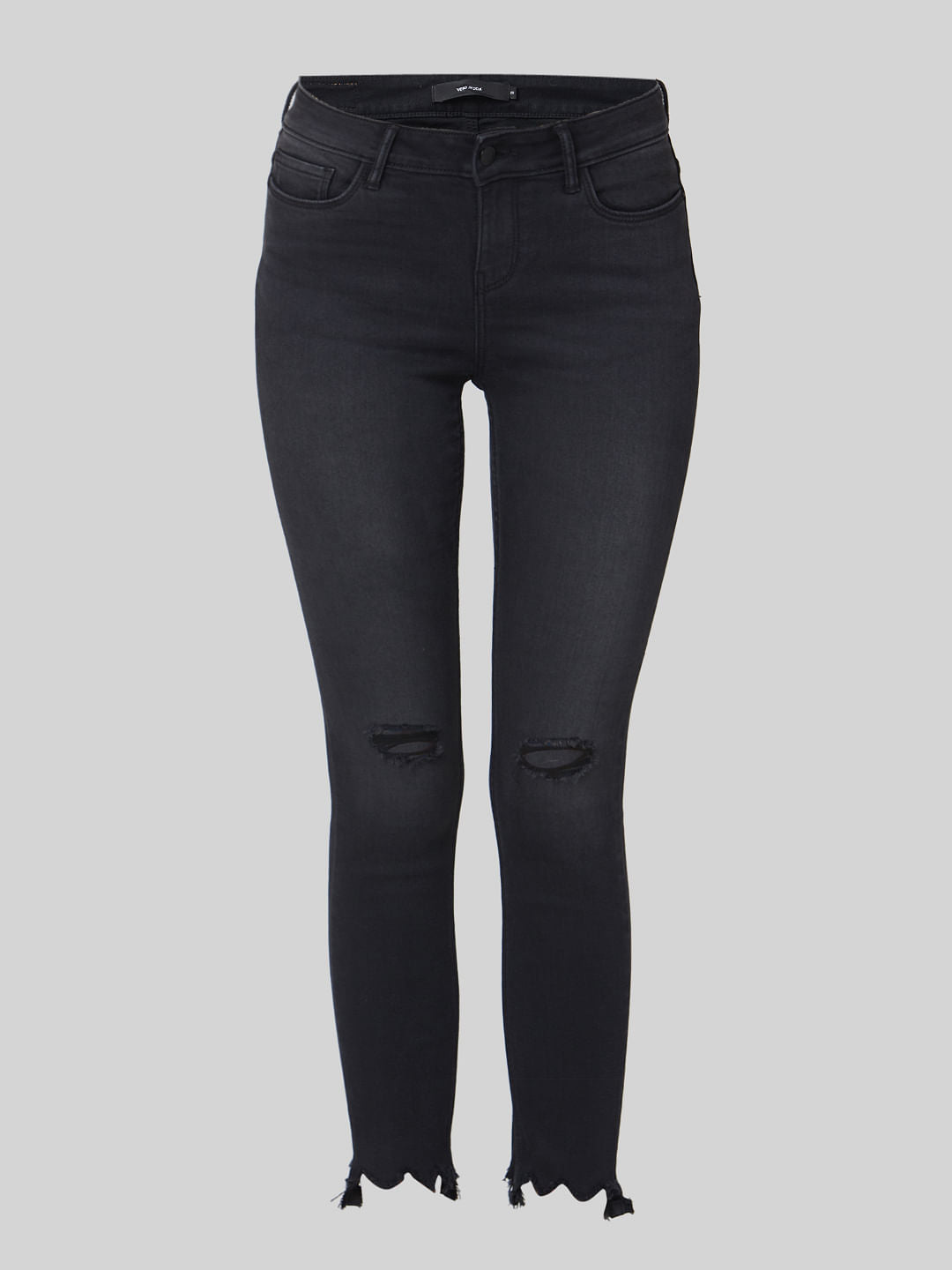 Black Mid Rise Ripped Skinny Jeans