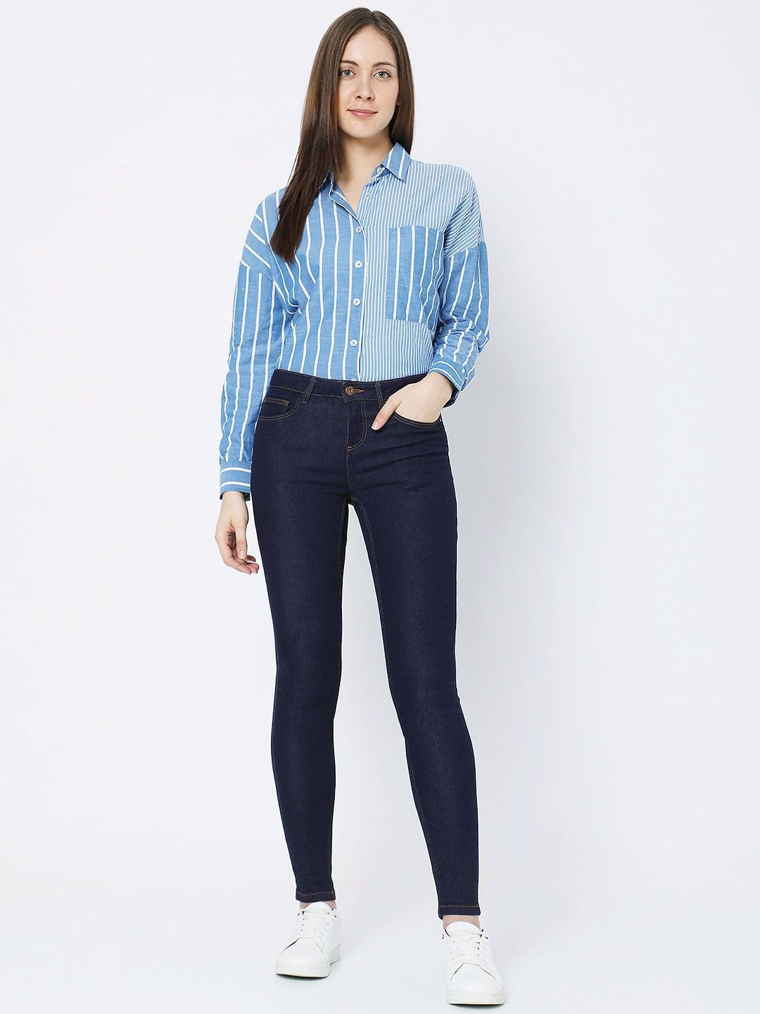 Dark Blue Mid Rise Wendy Skinny Jeans