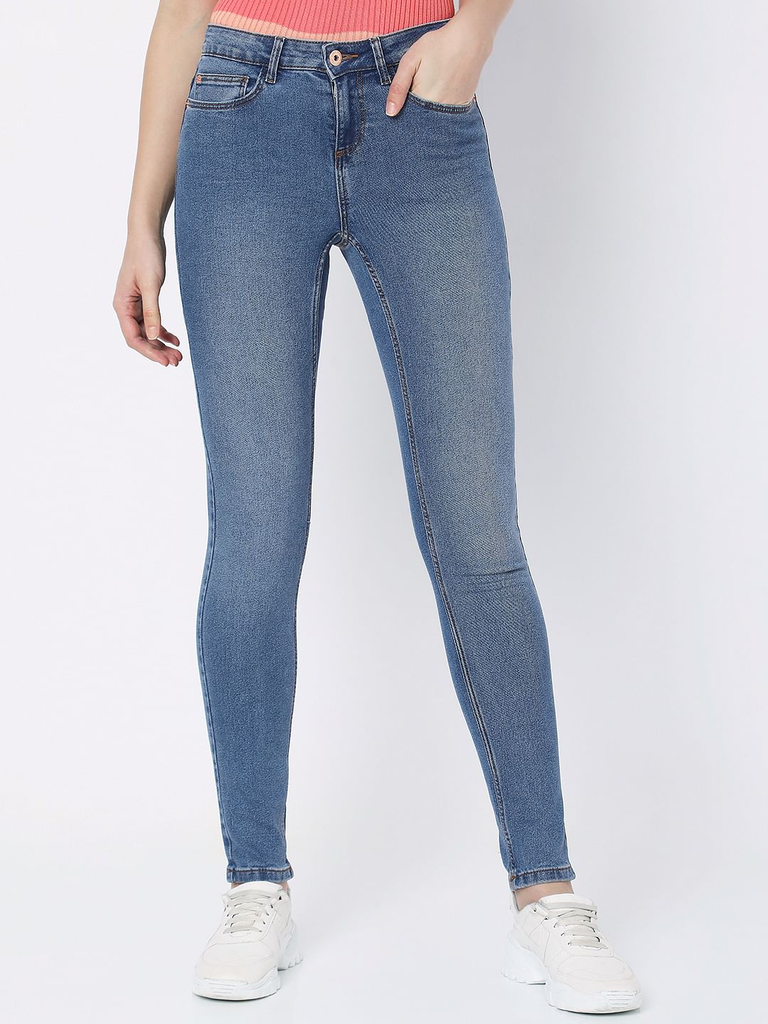 Blue Mid Rise Wendy Skinny Jeans