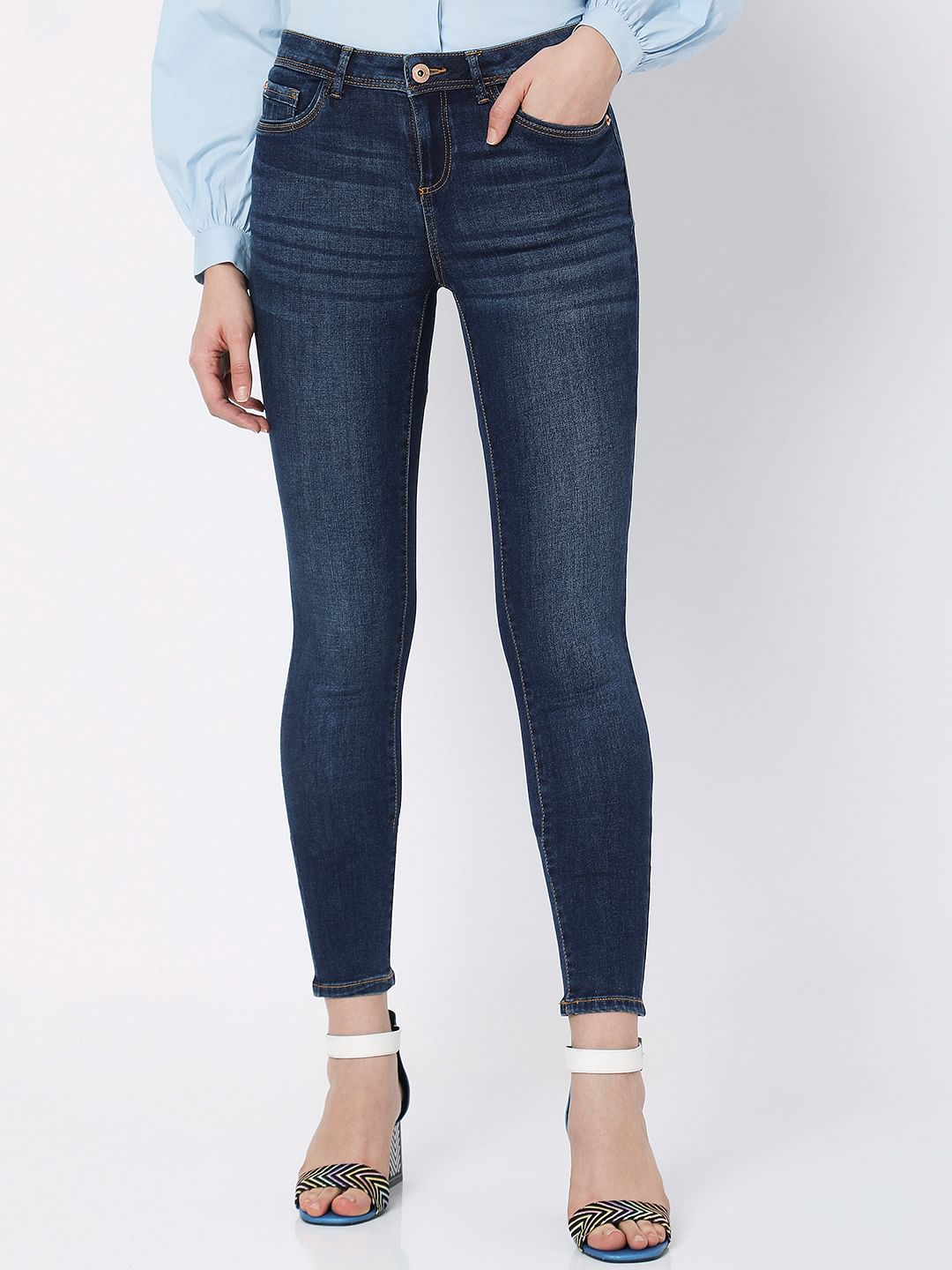 Dark Blue Mid Rise Wendy Skinny Jeans