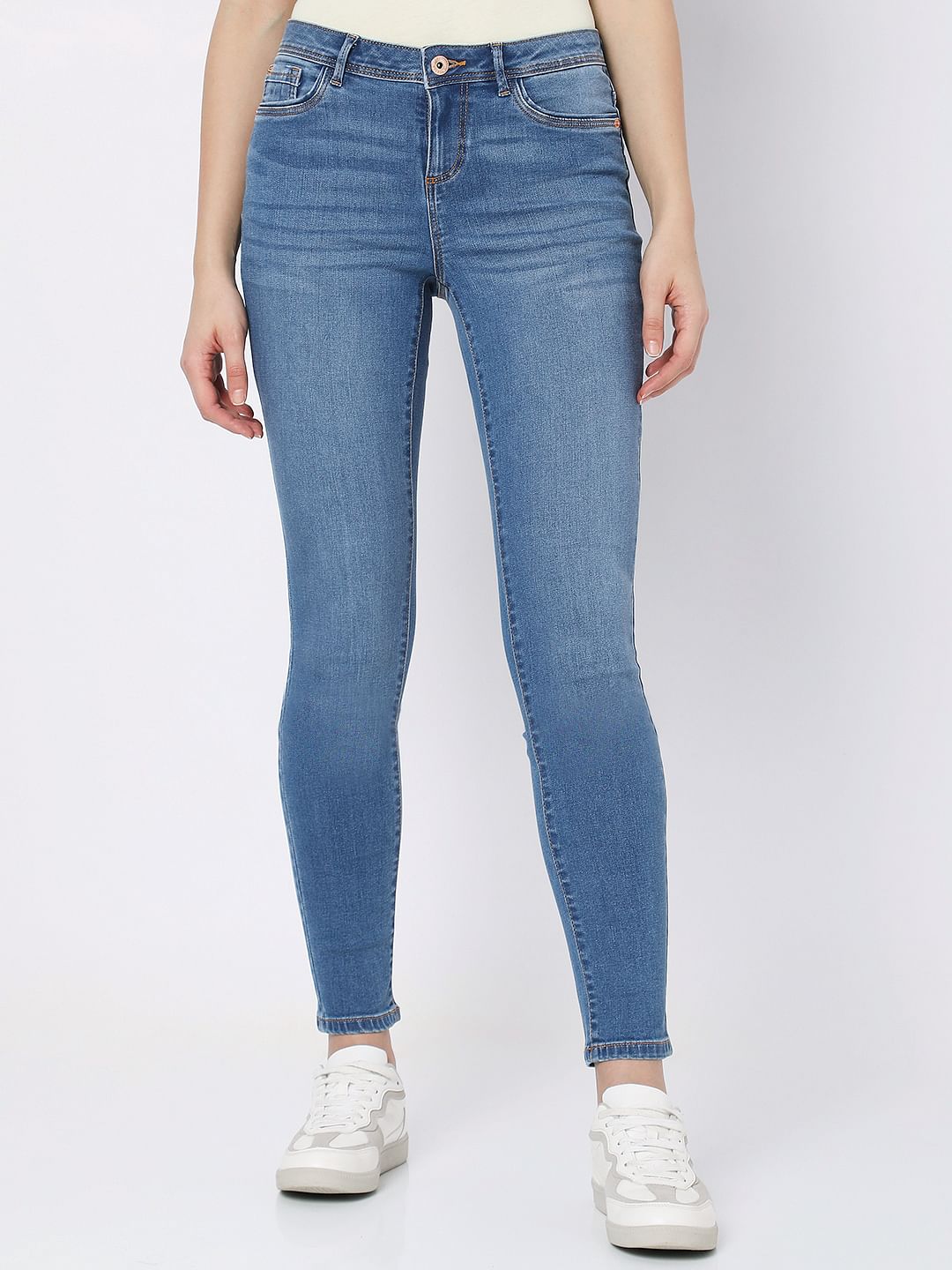 Blue Mid Rise Skinny Jeans
