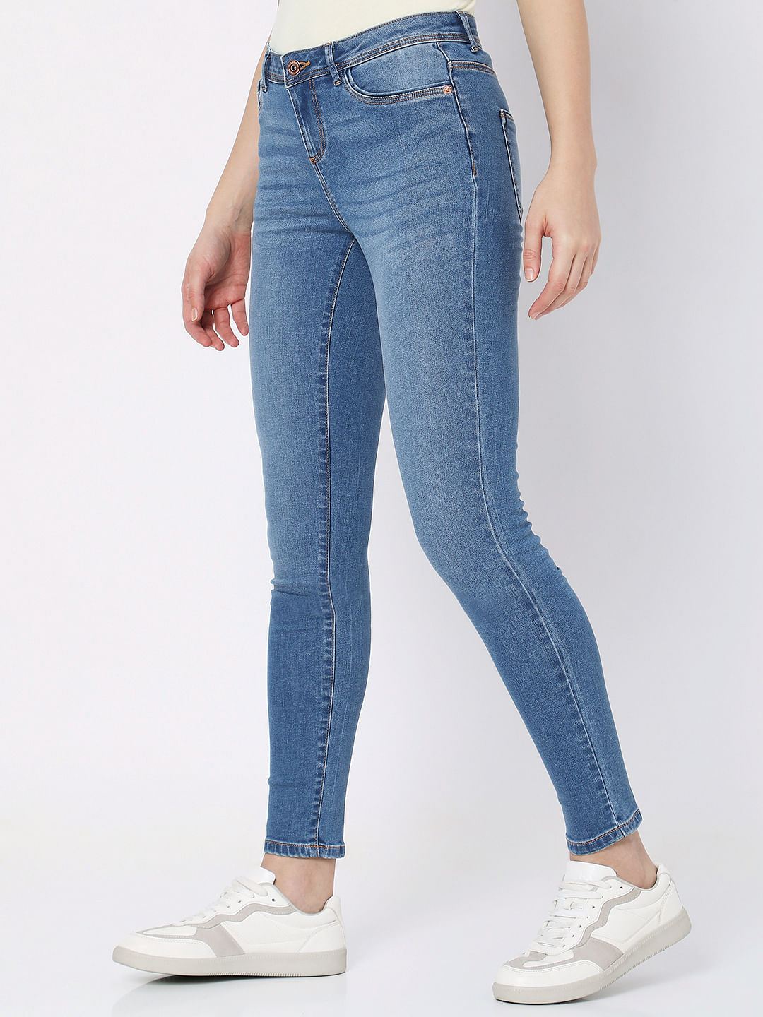 Blue Mid Rise Skinny Jeans