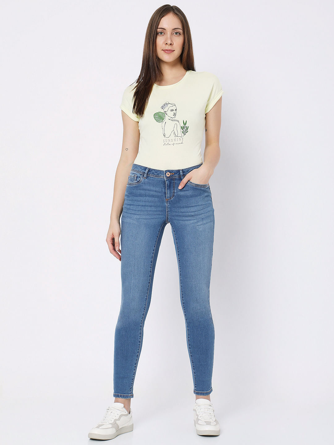 Blue Mid Rise Skinny Jeans