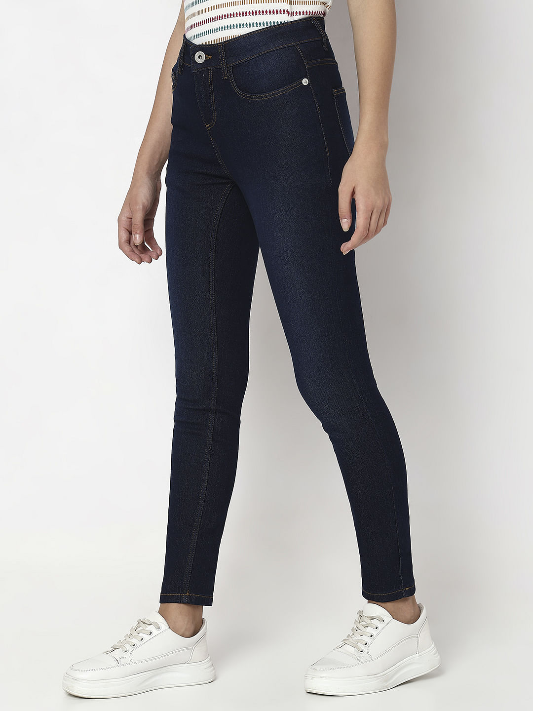 Dark Blue Mid Rise Wendy Skinny Fit Jeans