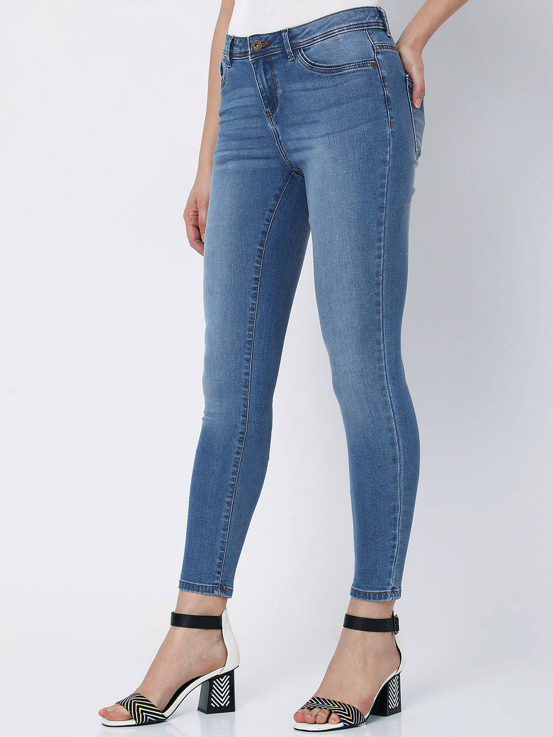 Blue Mid Rise Washed Wendy Skinny Jeans