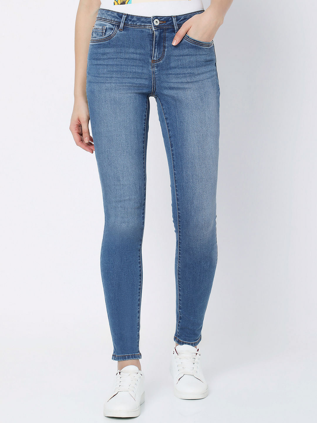 Blue Mid Rise Washed Wendy Skinny Jeans