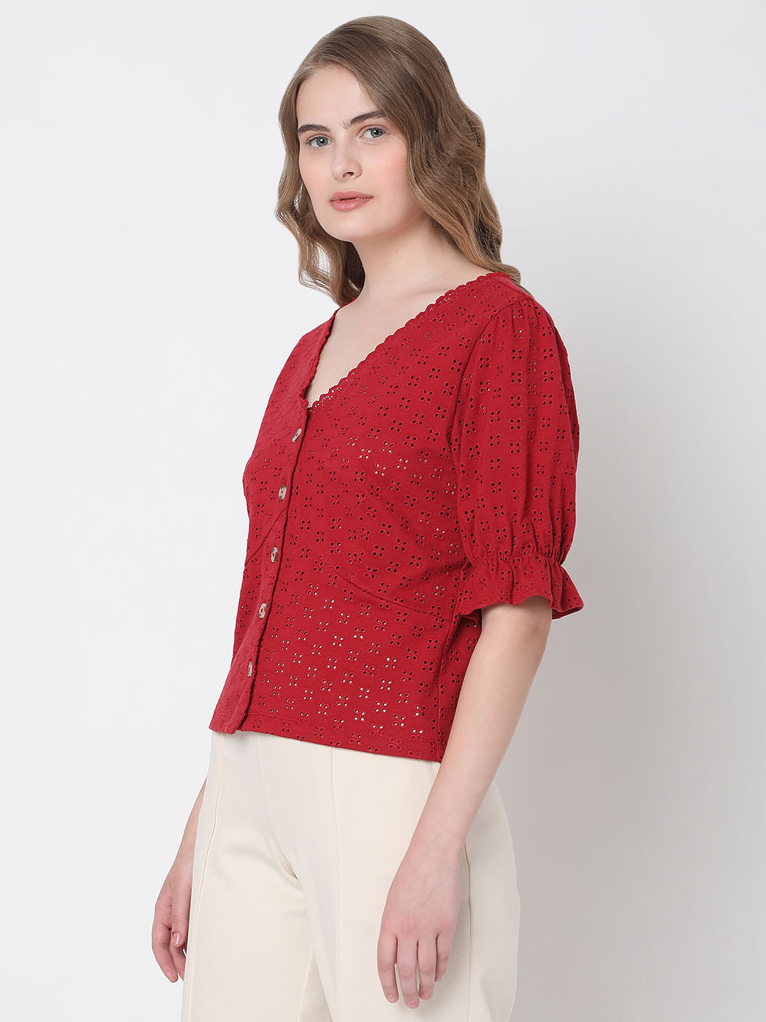 Red Schiffli Top