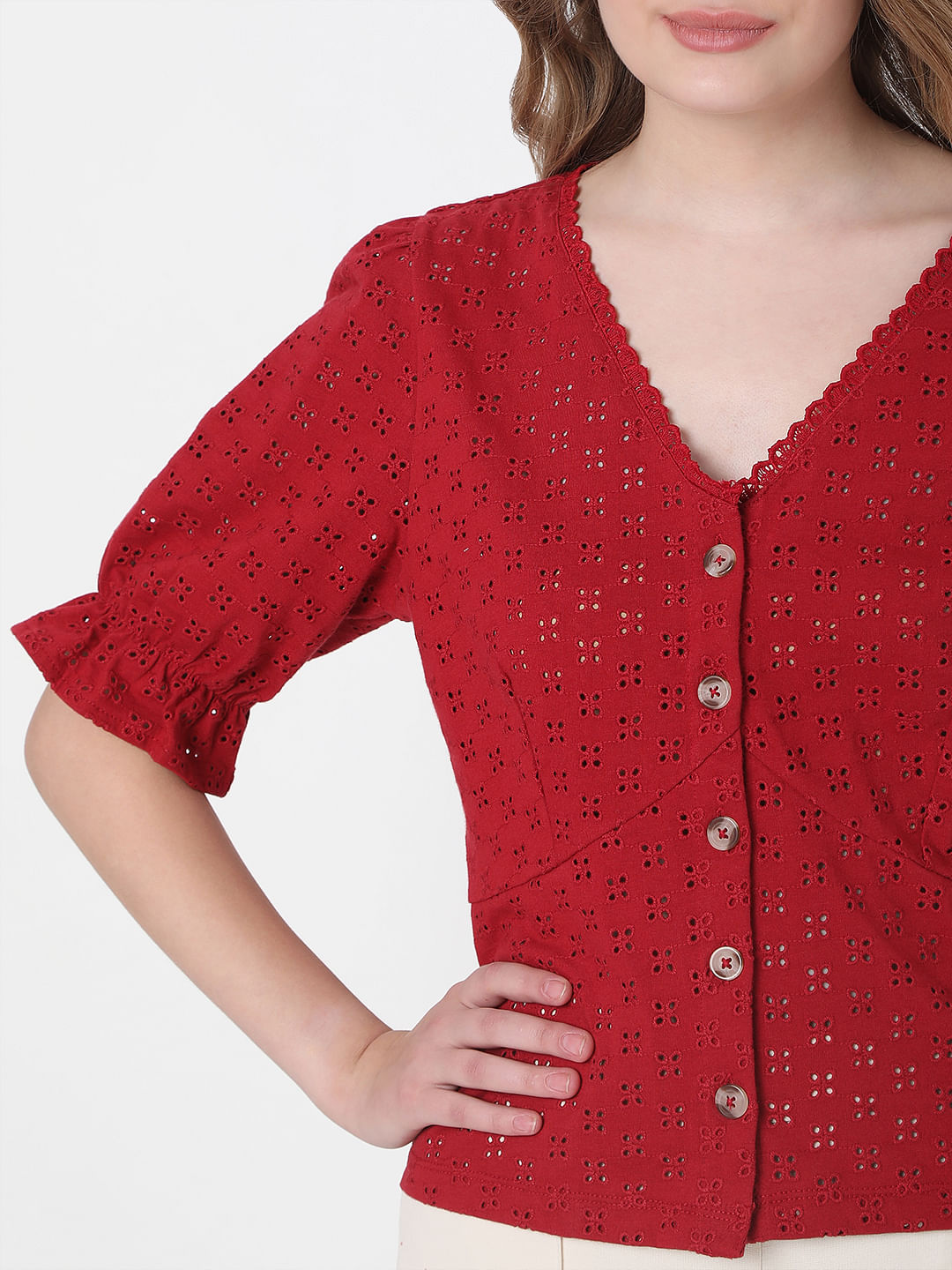Red Schiffli Top