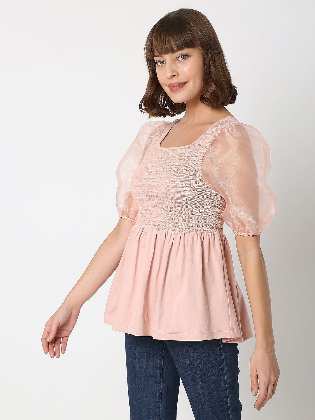 Pink Organza Sleeves Top