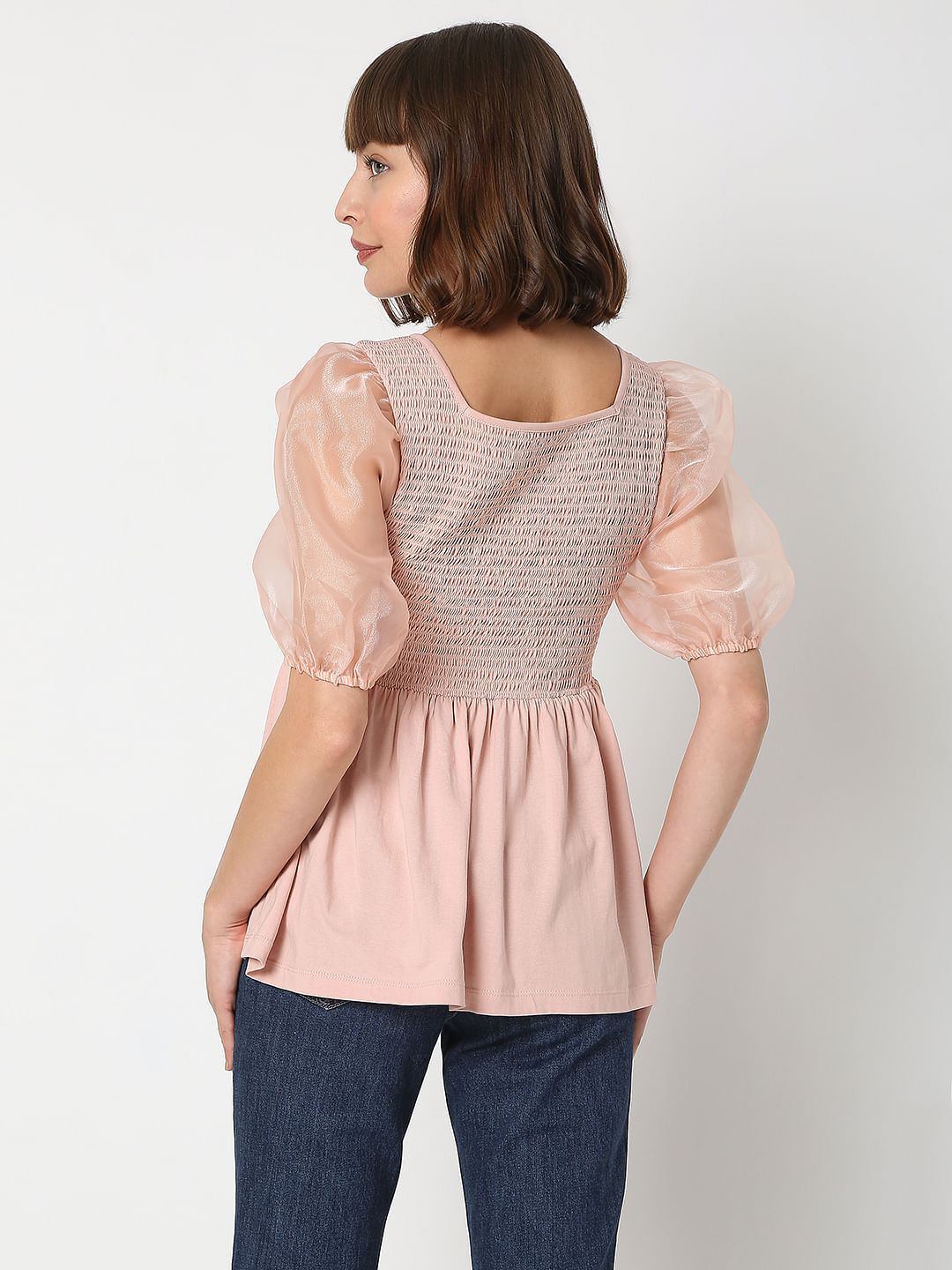 Pink Organza Sleeves Top