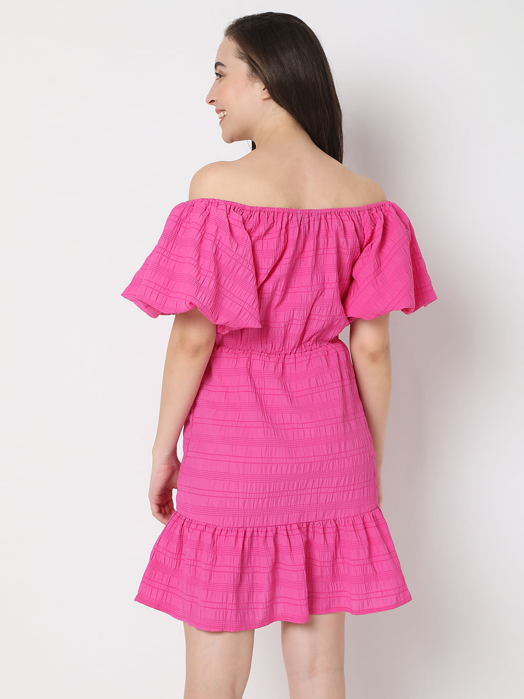 Pink Textured Off-Shoulder Dress