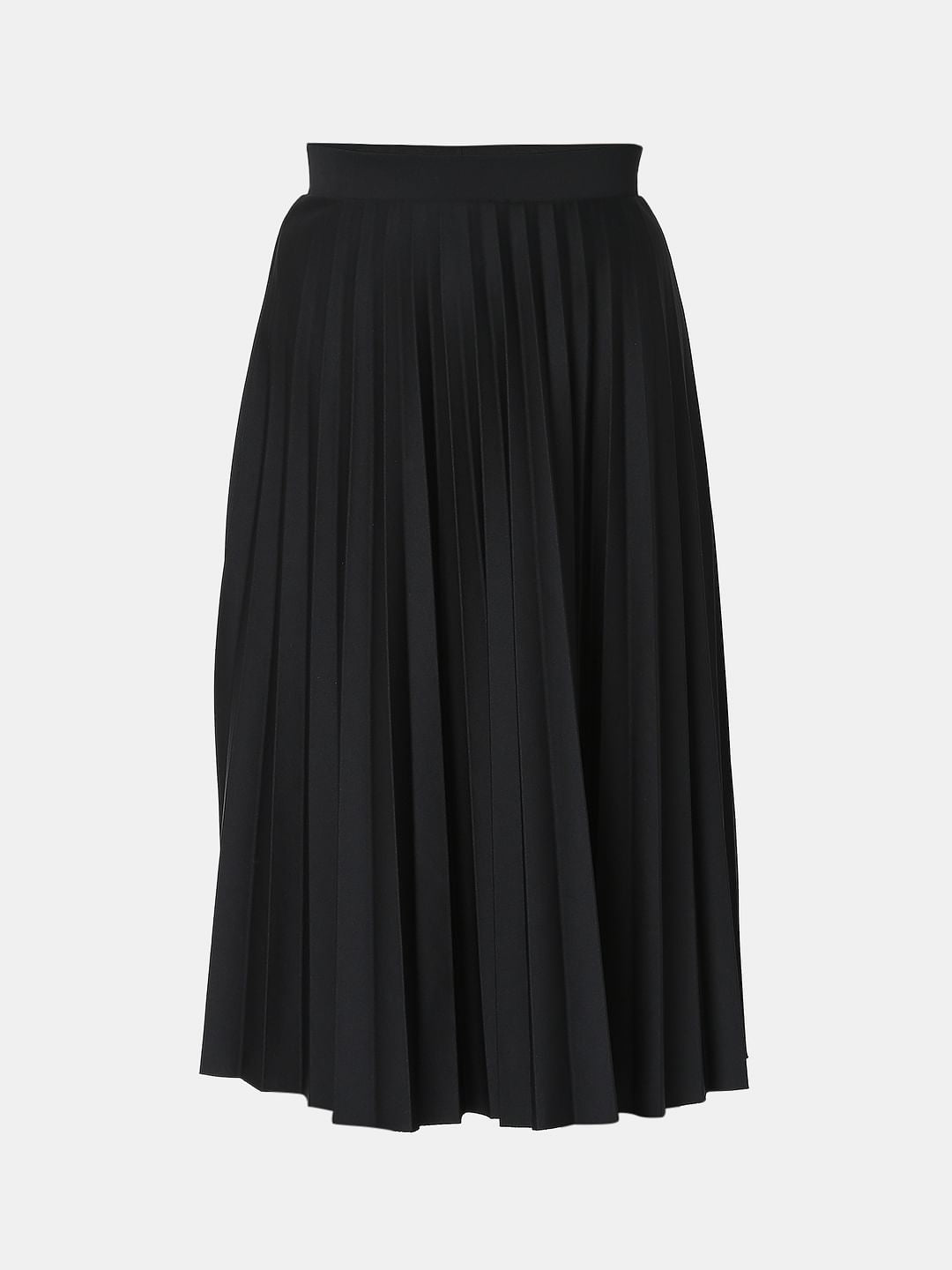 Black High Rise Pleated Midi Skirt