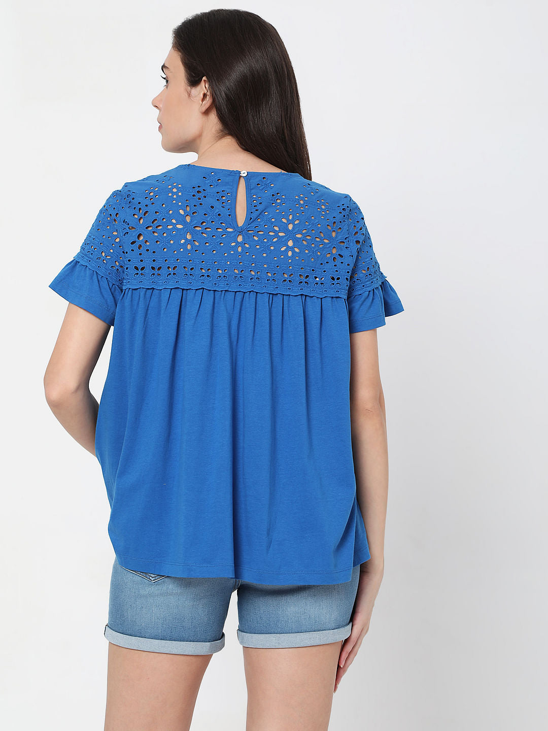 Blue Schiffli Embroidered Top