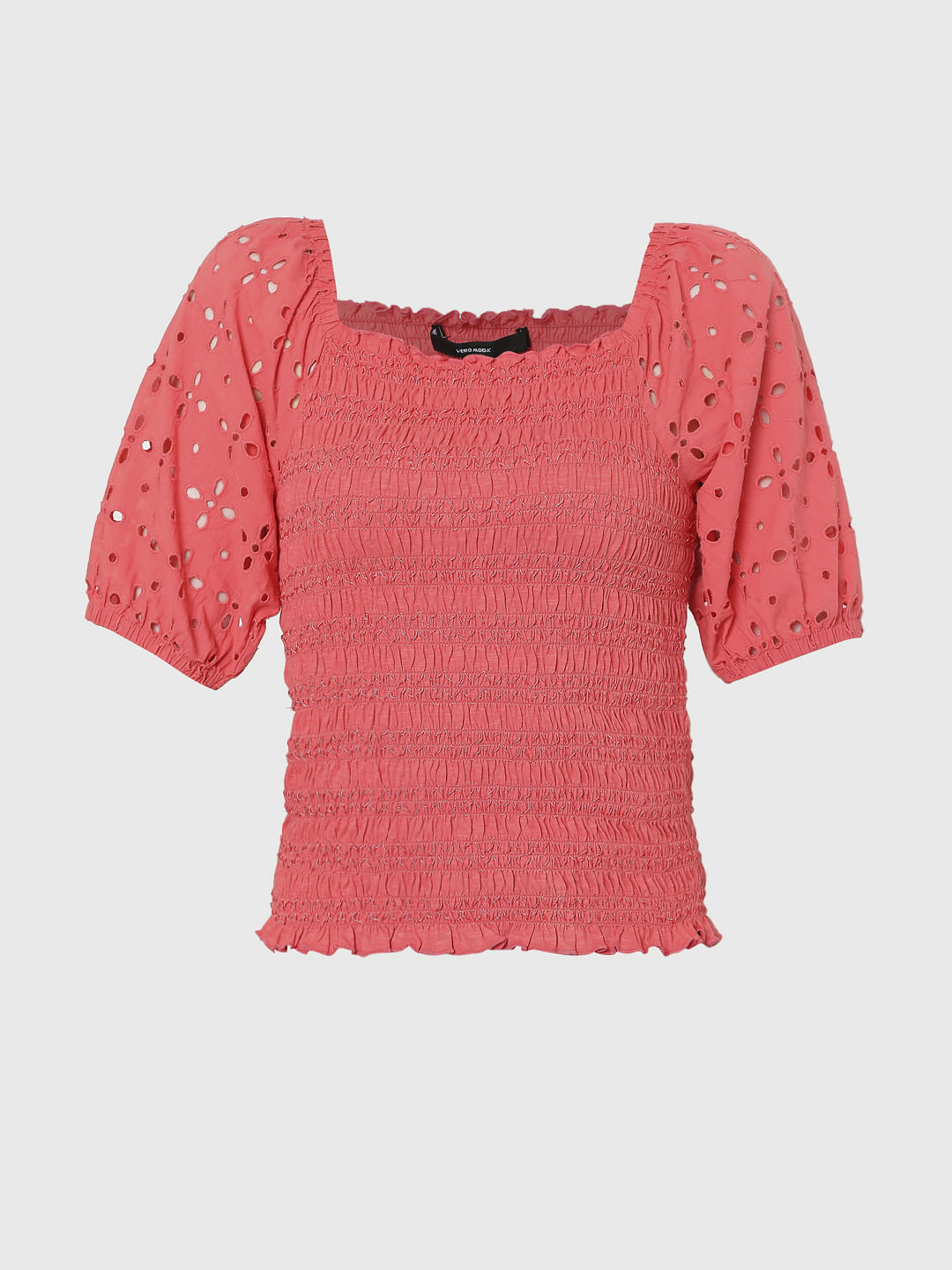 Coral Cut Work Smocked Top