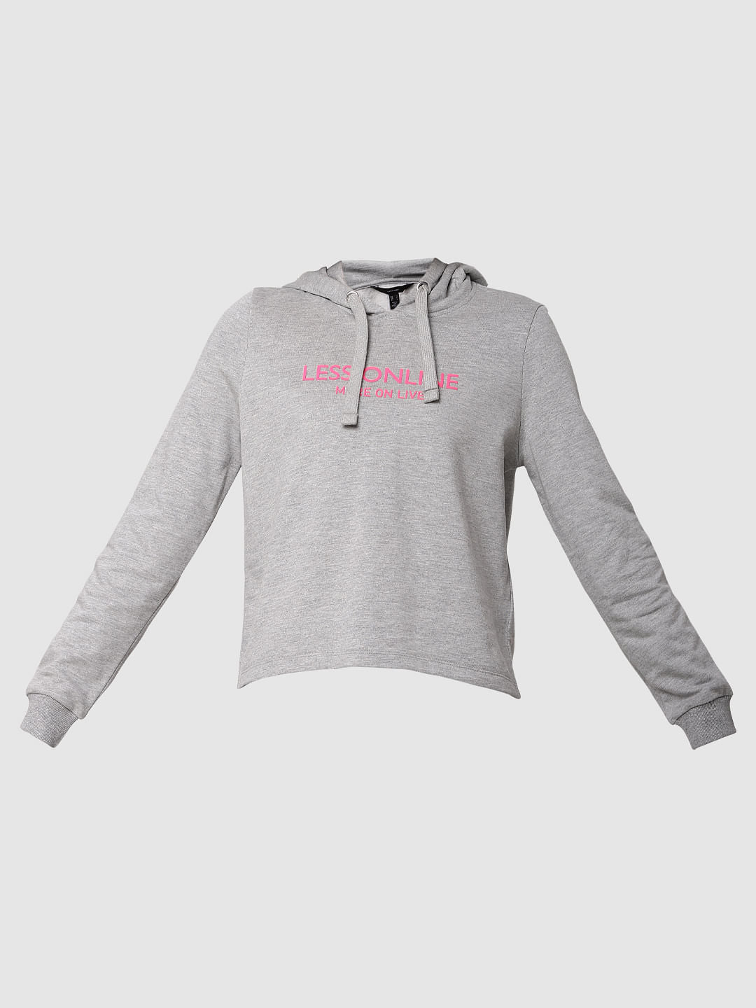 Grey Text Print Hooded Sweatshirt