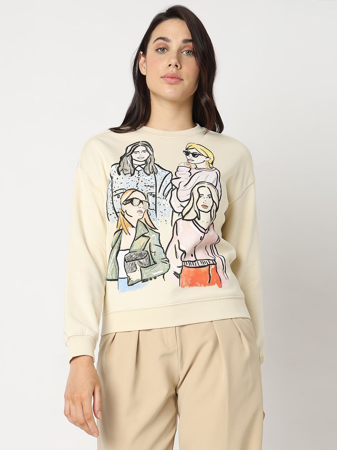 Light Beige Graphic Printed Sweatshirt
