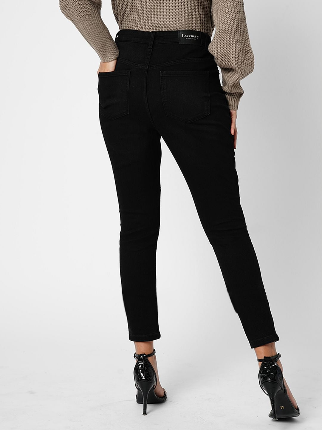I.Scenery By Vero Moda Black High Rise Ripped Wendy Skinny Jeans