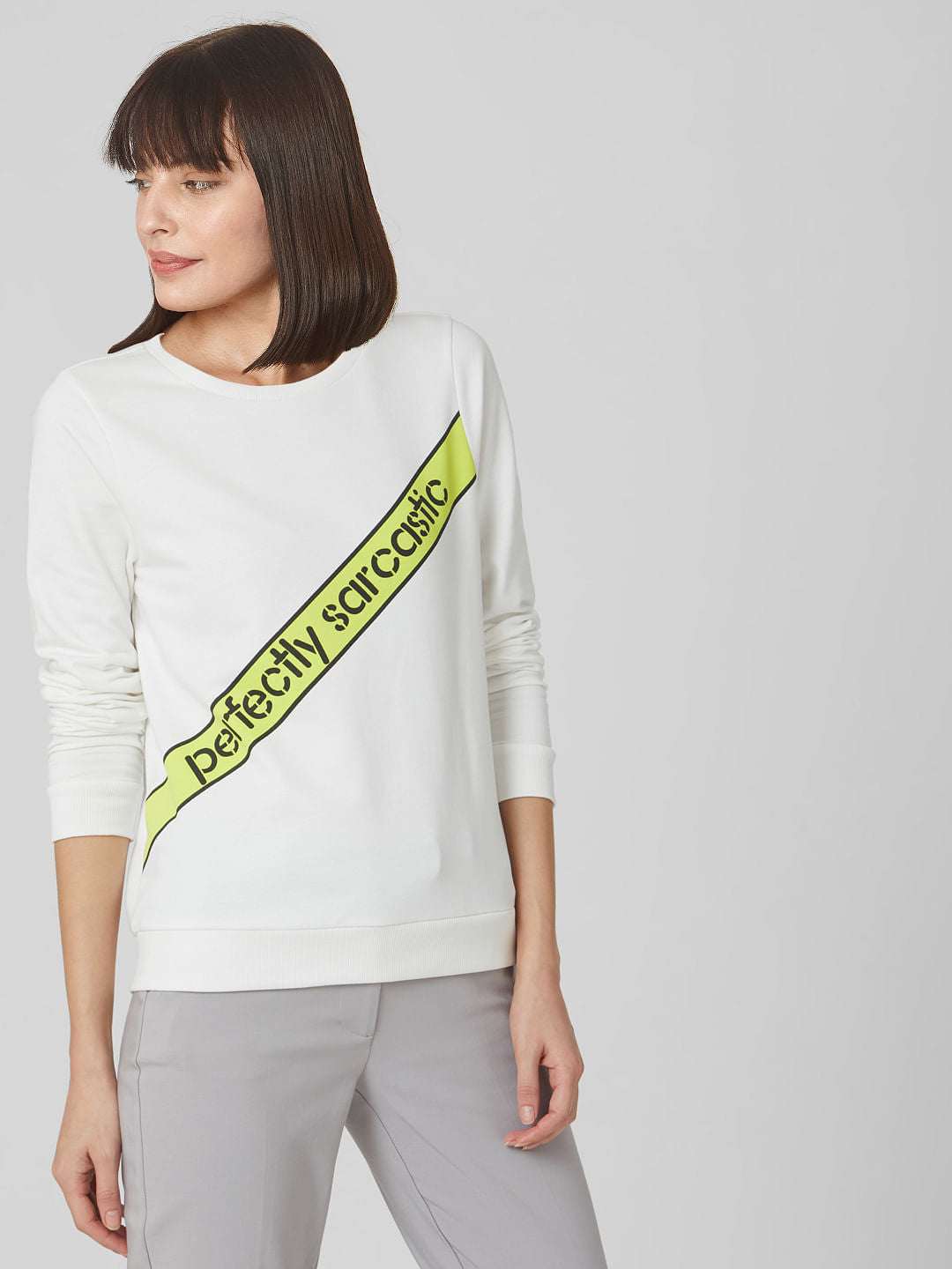 White Slogan Print Sweatshirt