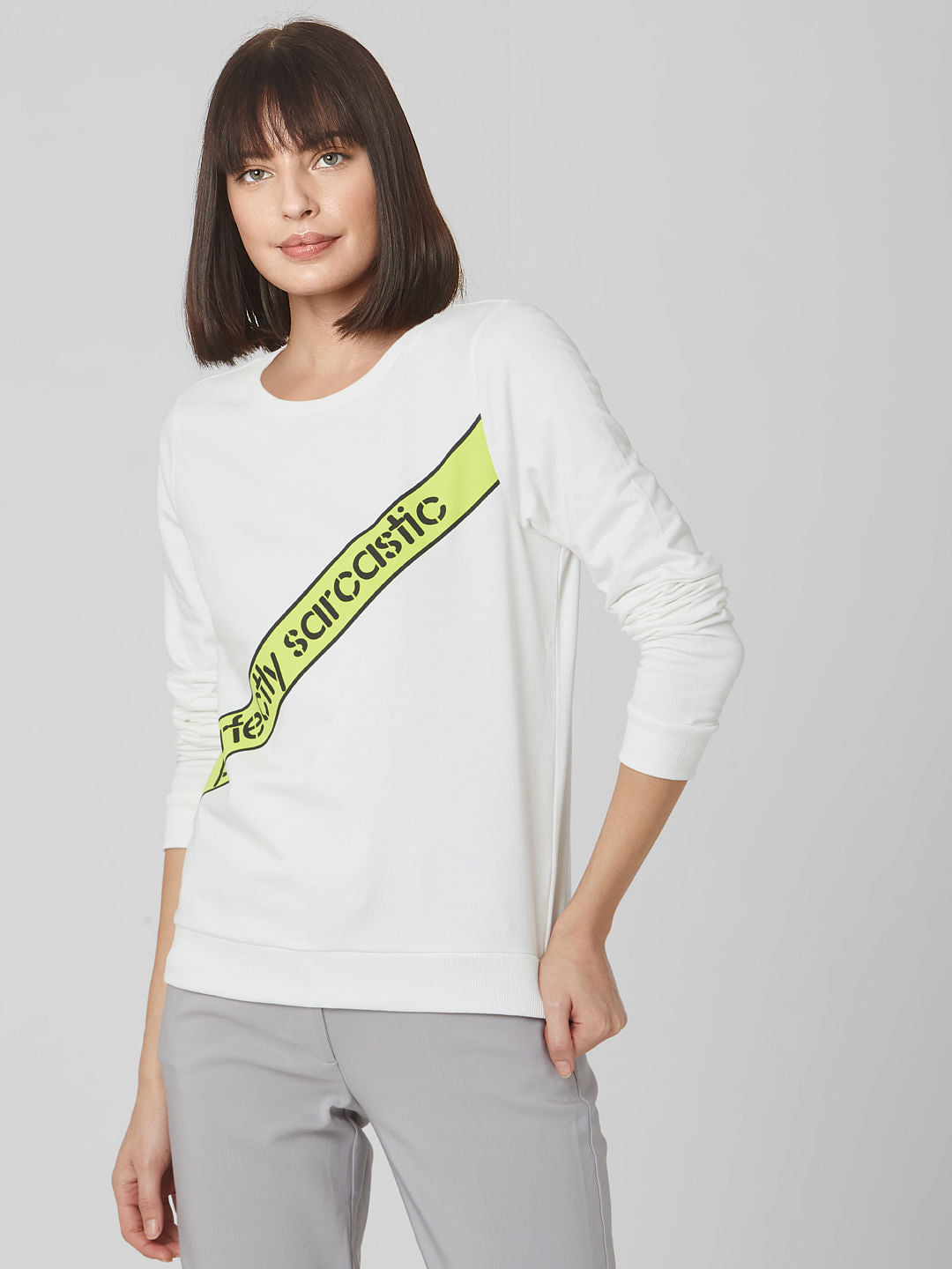 White Slogan Print Sweatshirt