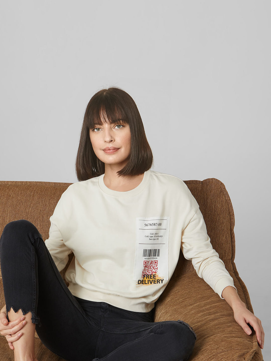 Beige Scan Print Sweatshirt