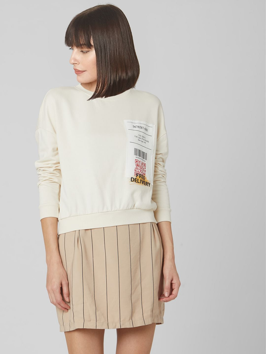 Beige Scan Print Sweatshirt
