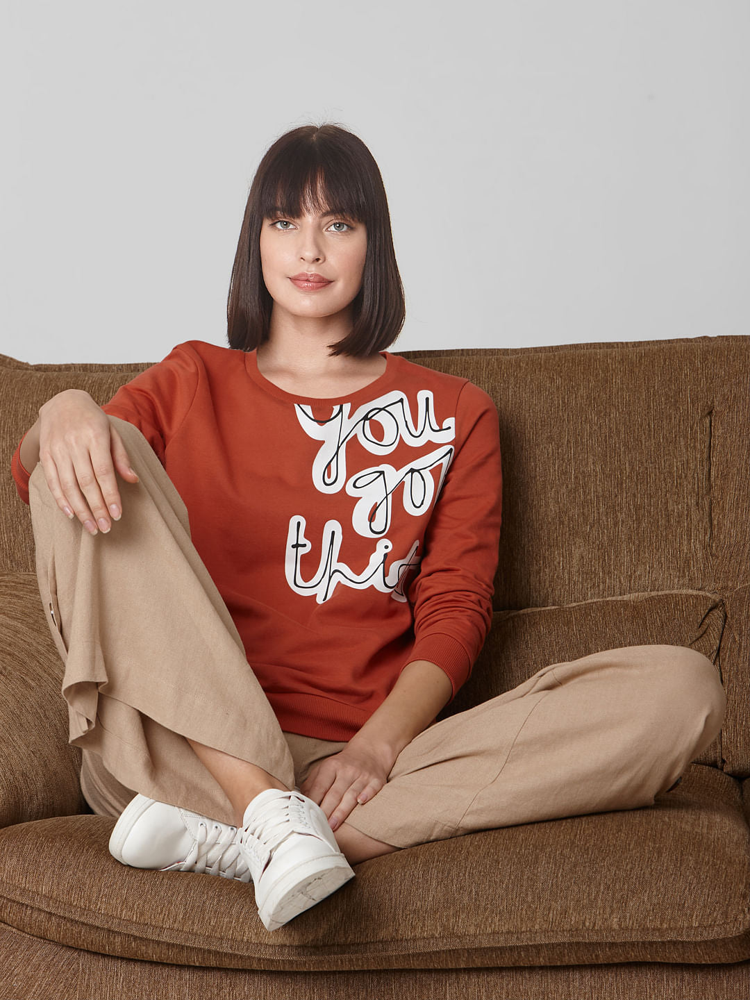 Rust Pink Typographic Print Sweatshirt