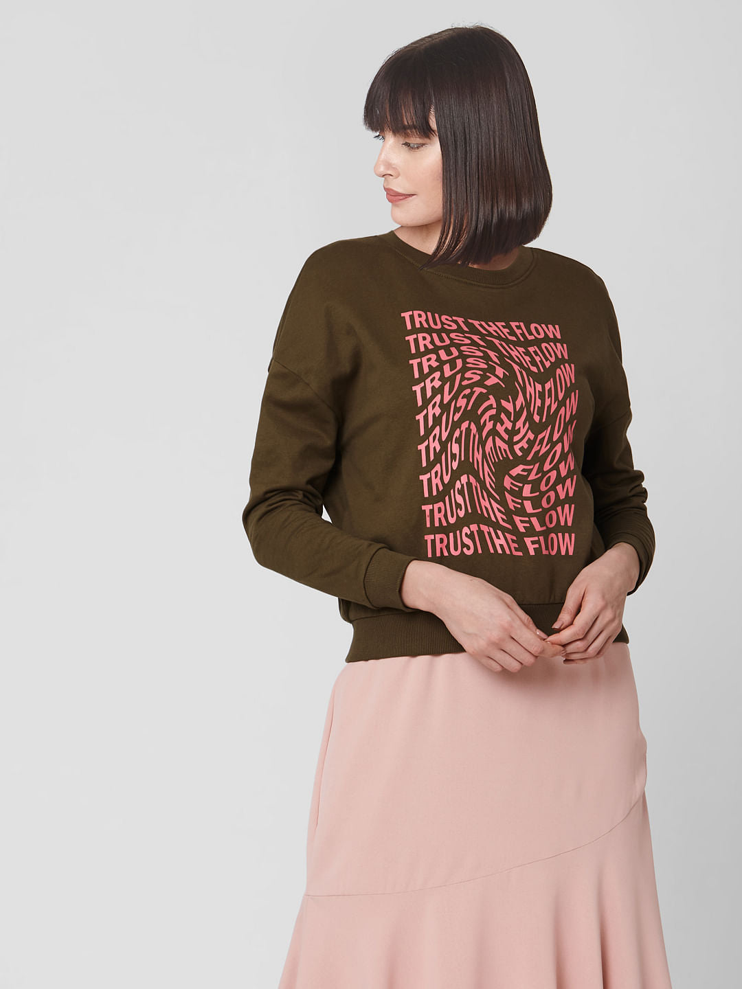 Green Slogan Print Sweatshirt