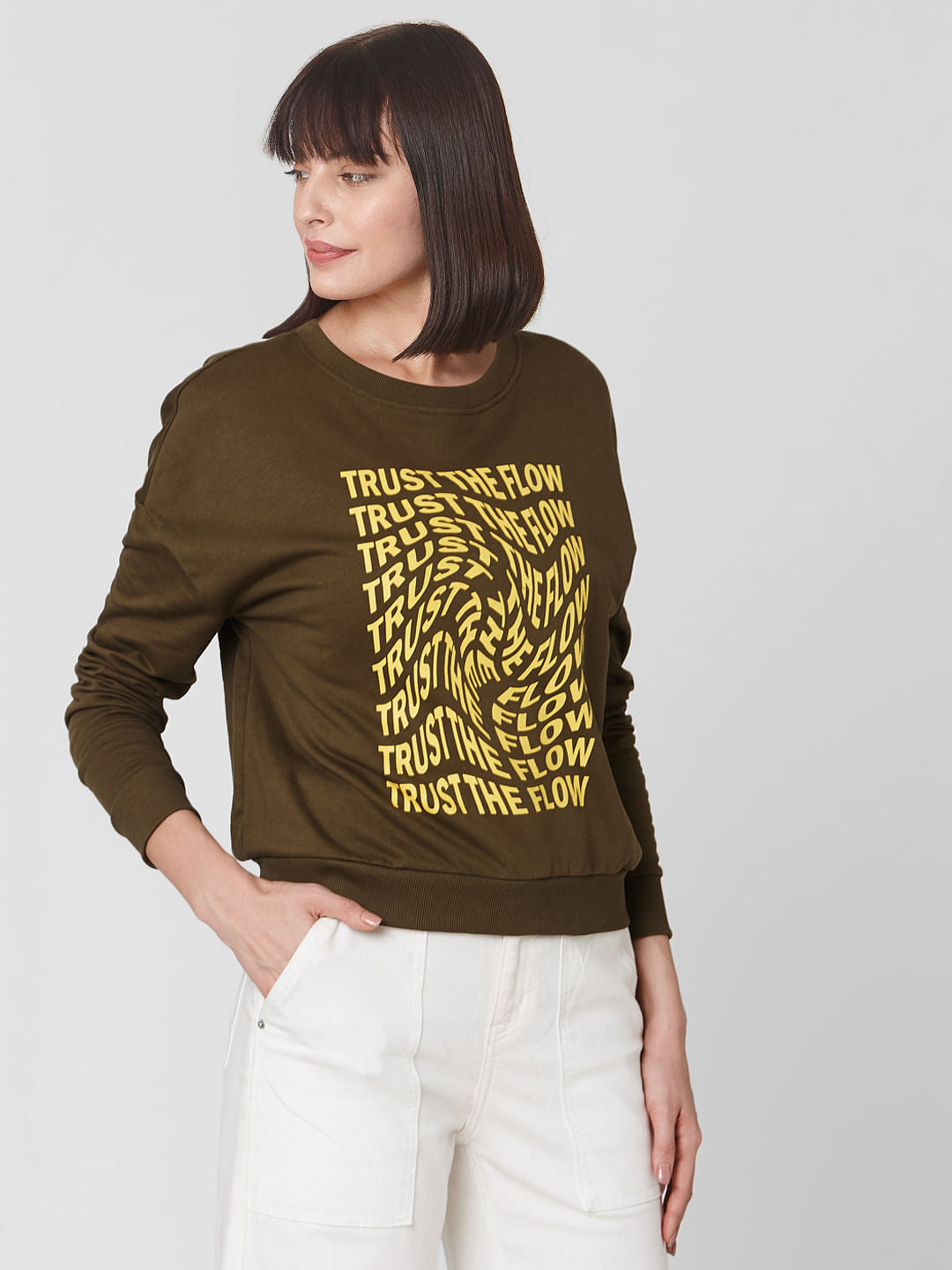 Green Slogan Print Sweatshirt