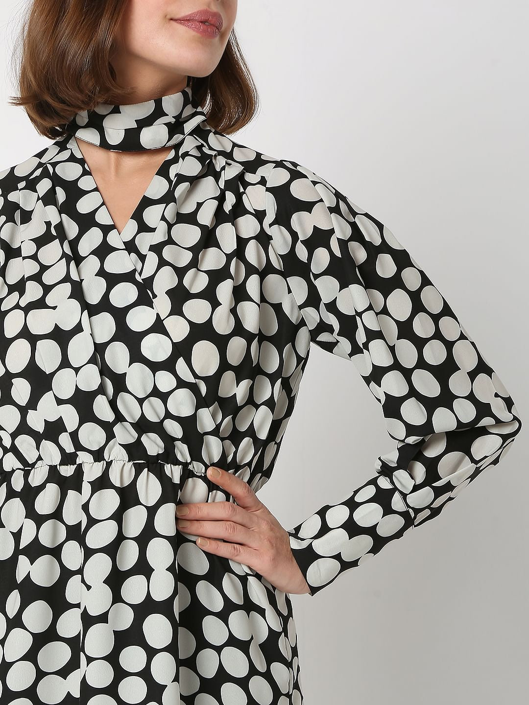 Black Polka Dot Wrap Top