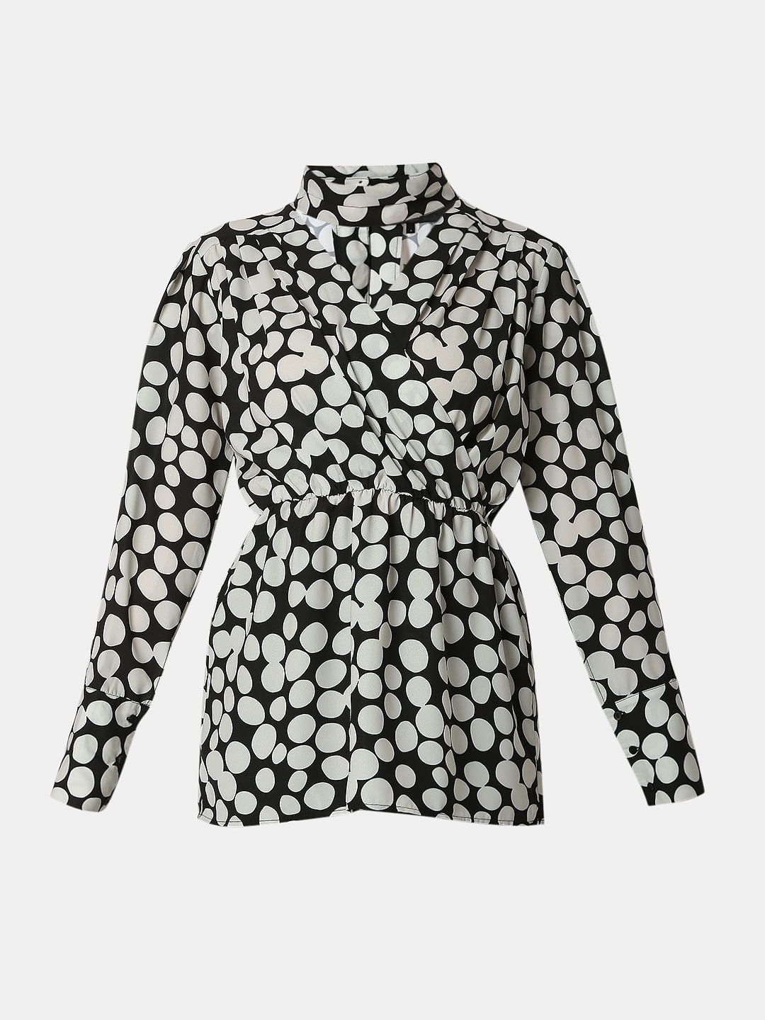 Black Polka Dot Wrap Top