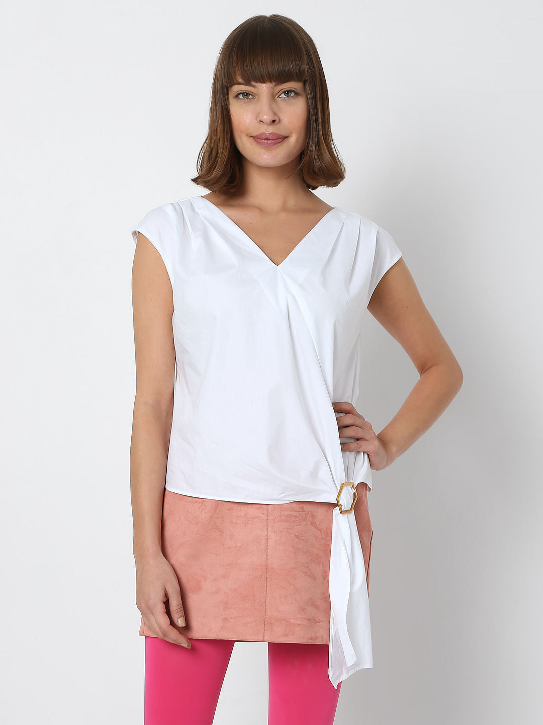 White V-Neck Co-Ord Set Top