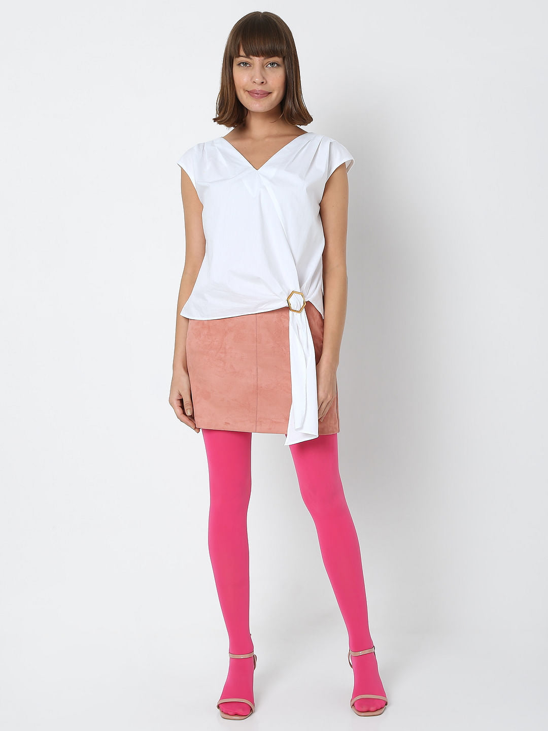 White V-Neck Co-Ord Set Top