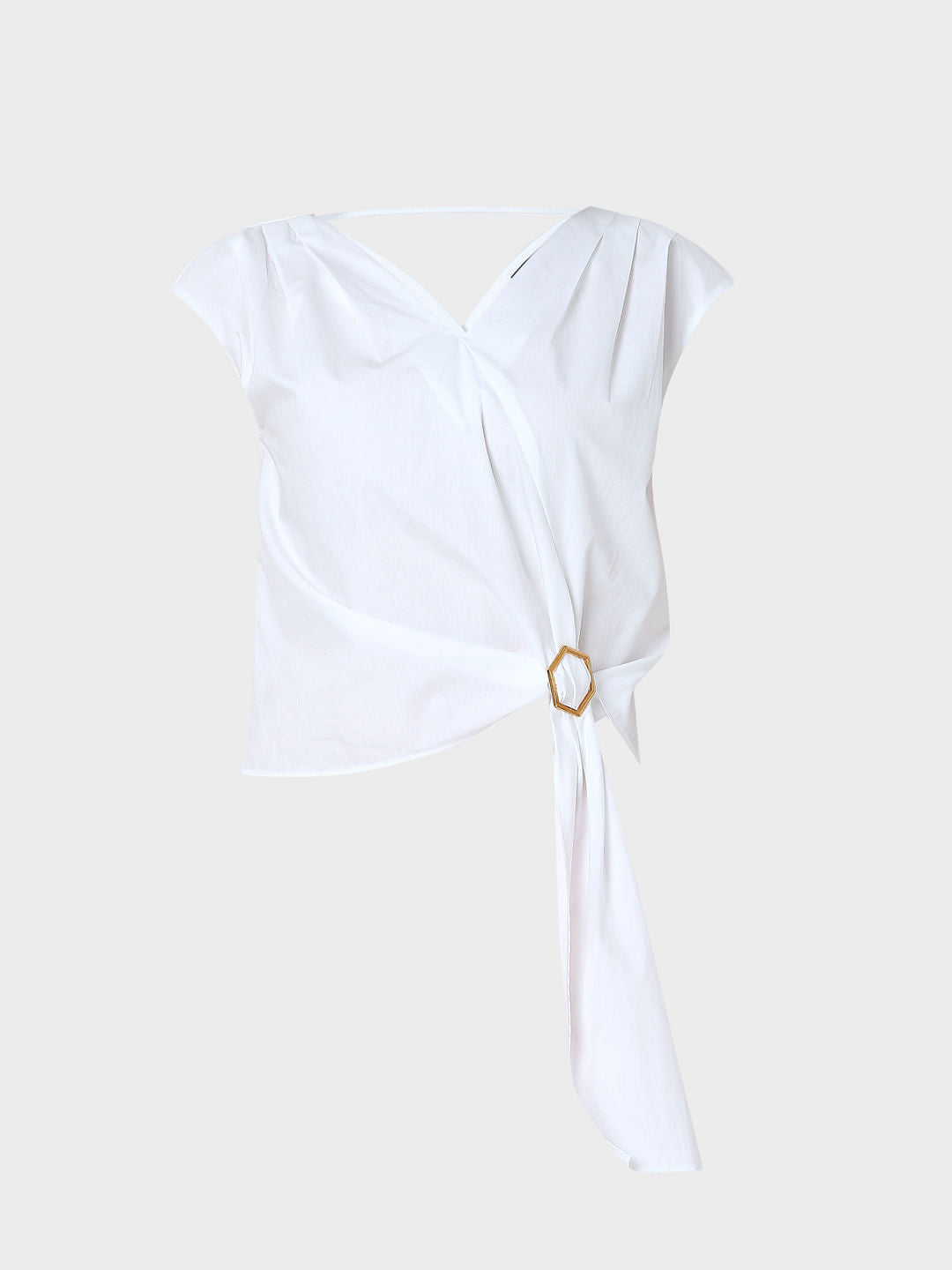 White V-Neck Co-Ord Set Top