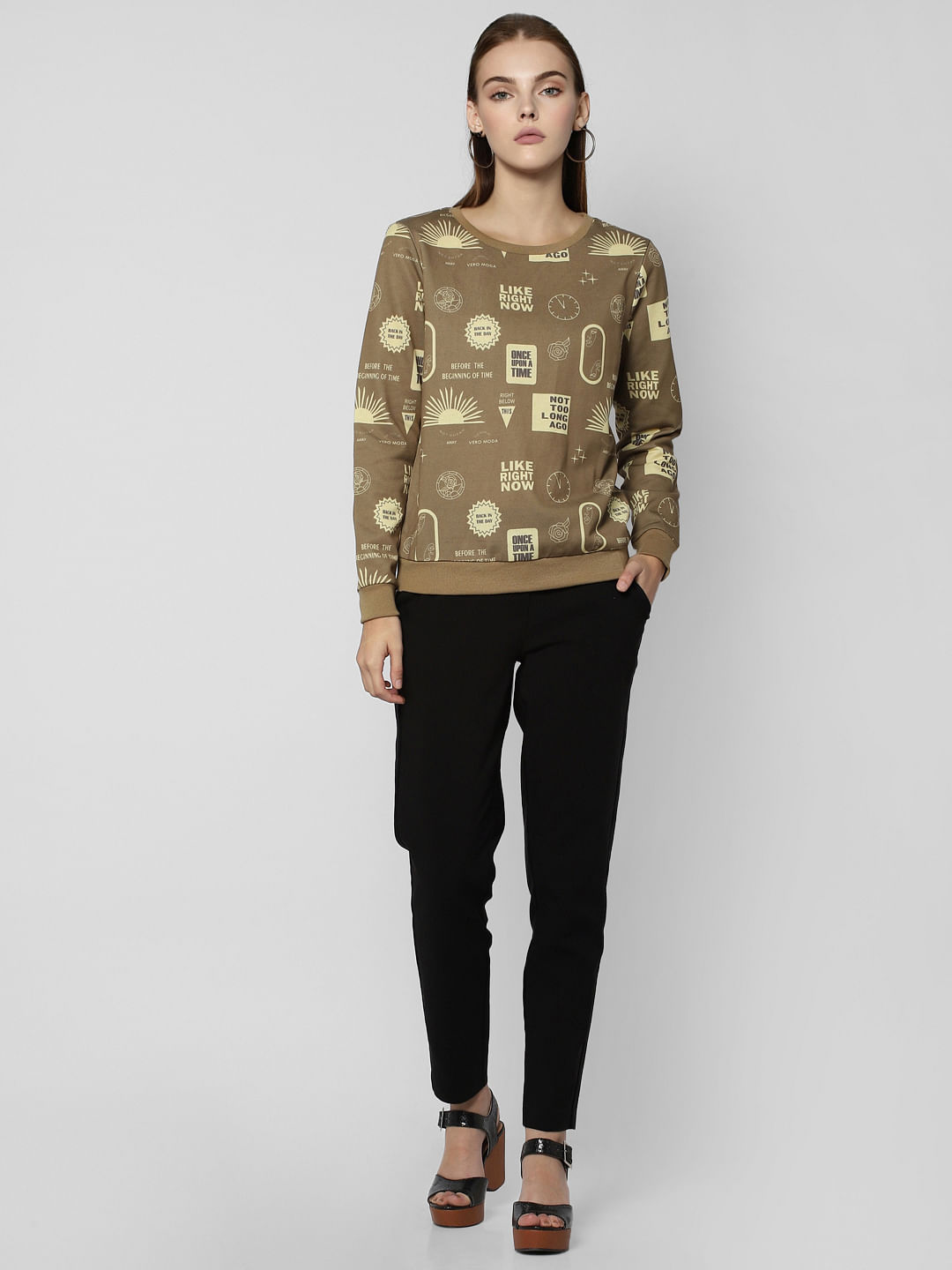 Brown Quirky Graphic Print Sweatshirt