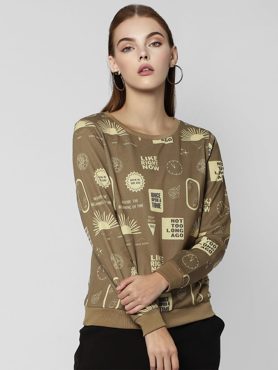 Brown Quirky Graphic Print Sweatshirt
