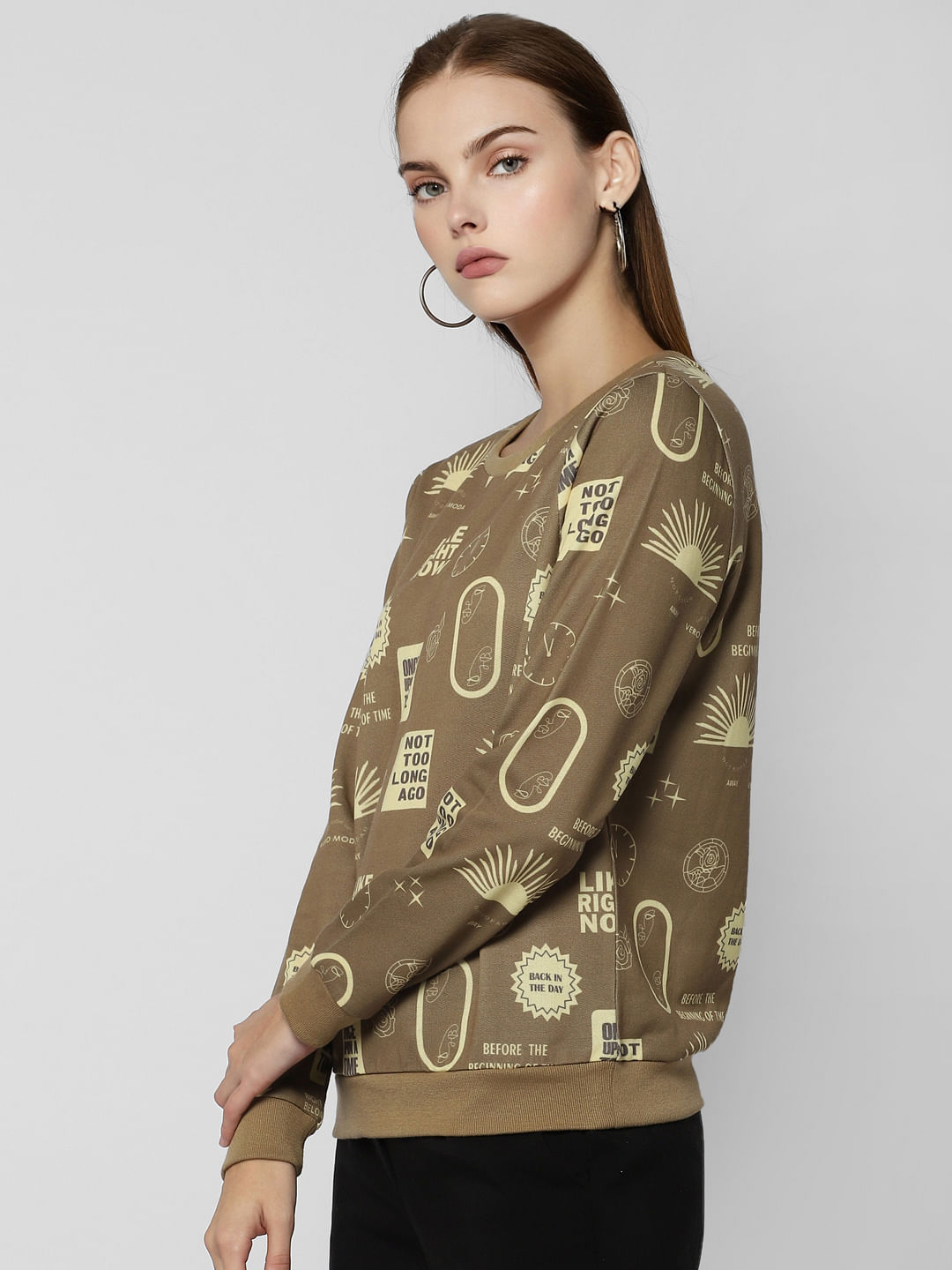 Brown Quirky Graphic Print Sweatshirt
