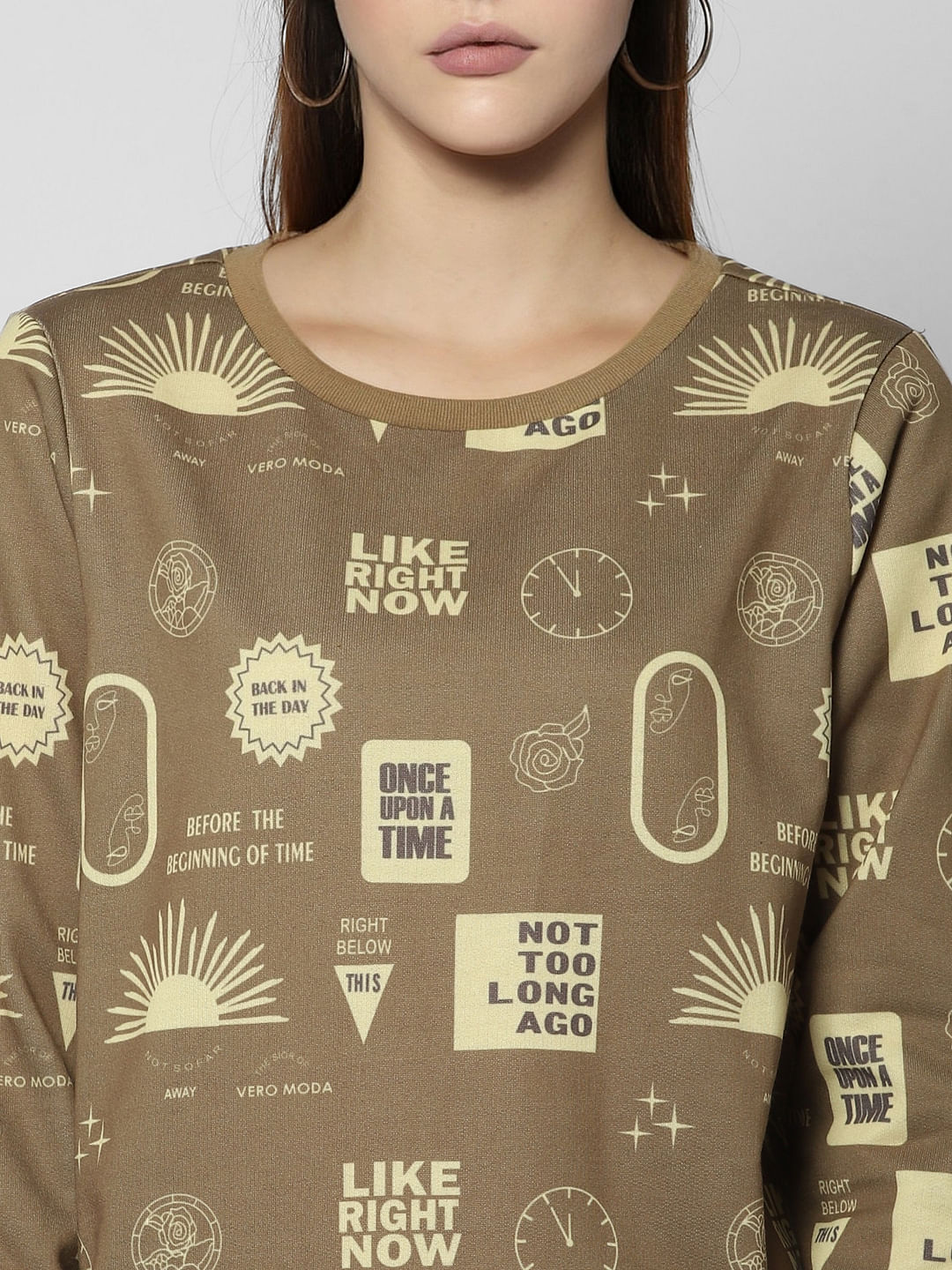 Brown Quirky Graphic Print Sweatshirt